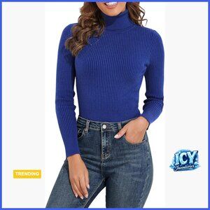 Ribbed Turtleneck Pullover Sweater Long Sleeve Acrylic Slim Fit